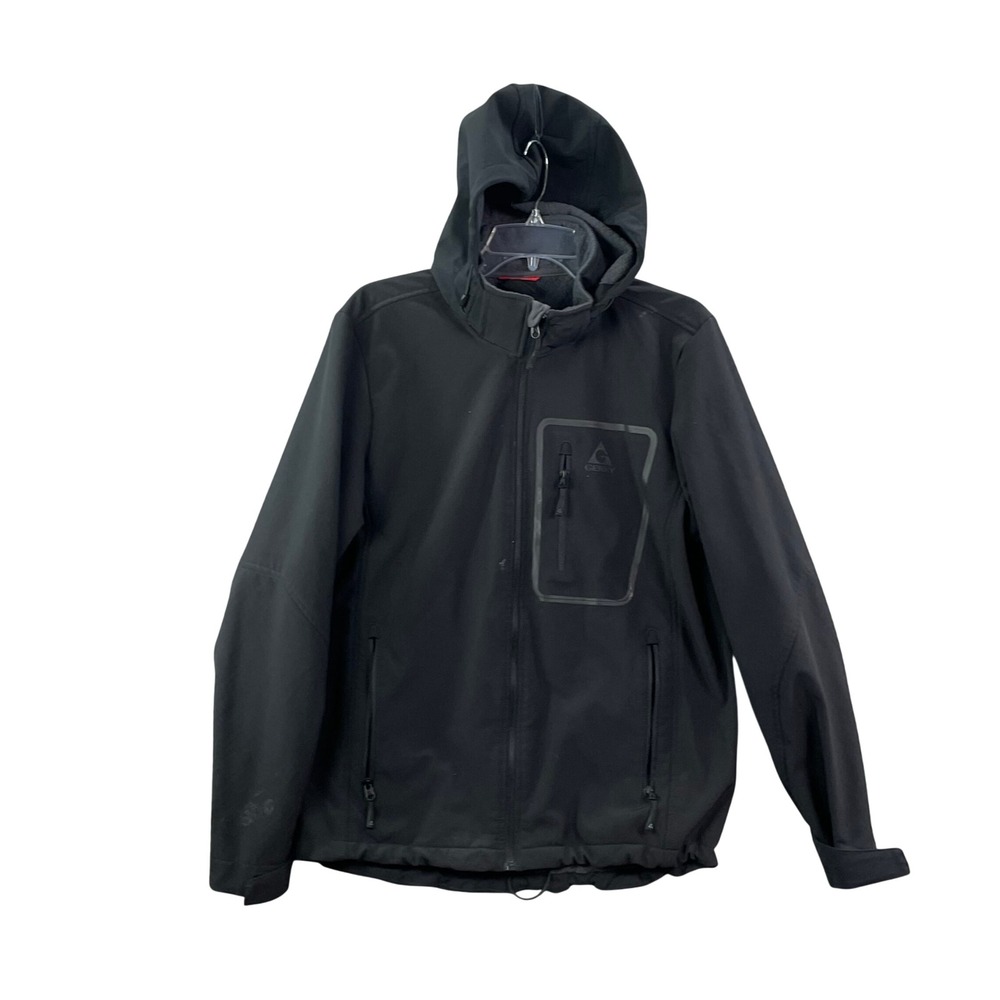 Gerry Softshell Jacket Mens Medium Black Hooded Fleece Lined Outdoor Hiking Coat